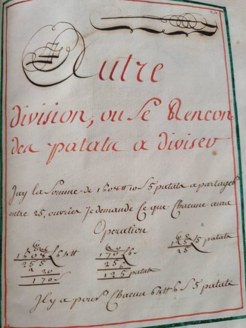 Page d'un manuscrit de mathématiques du Comtat Venaissin de 1760/1780